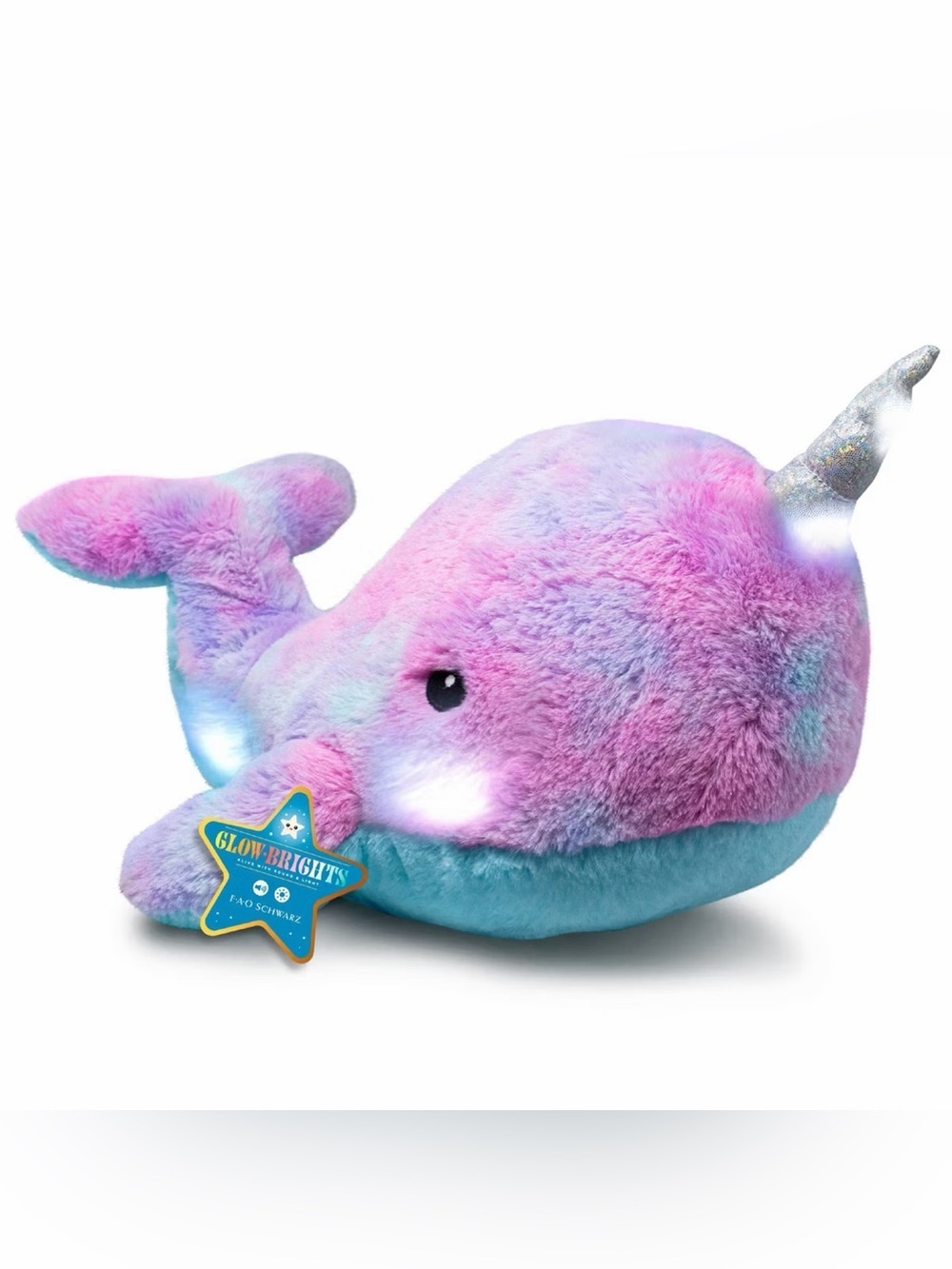 FAO Schwarz Glow Brights Toy Plush LED With Sound 17" Plush Narwhal